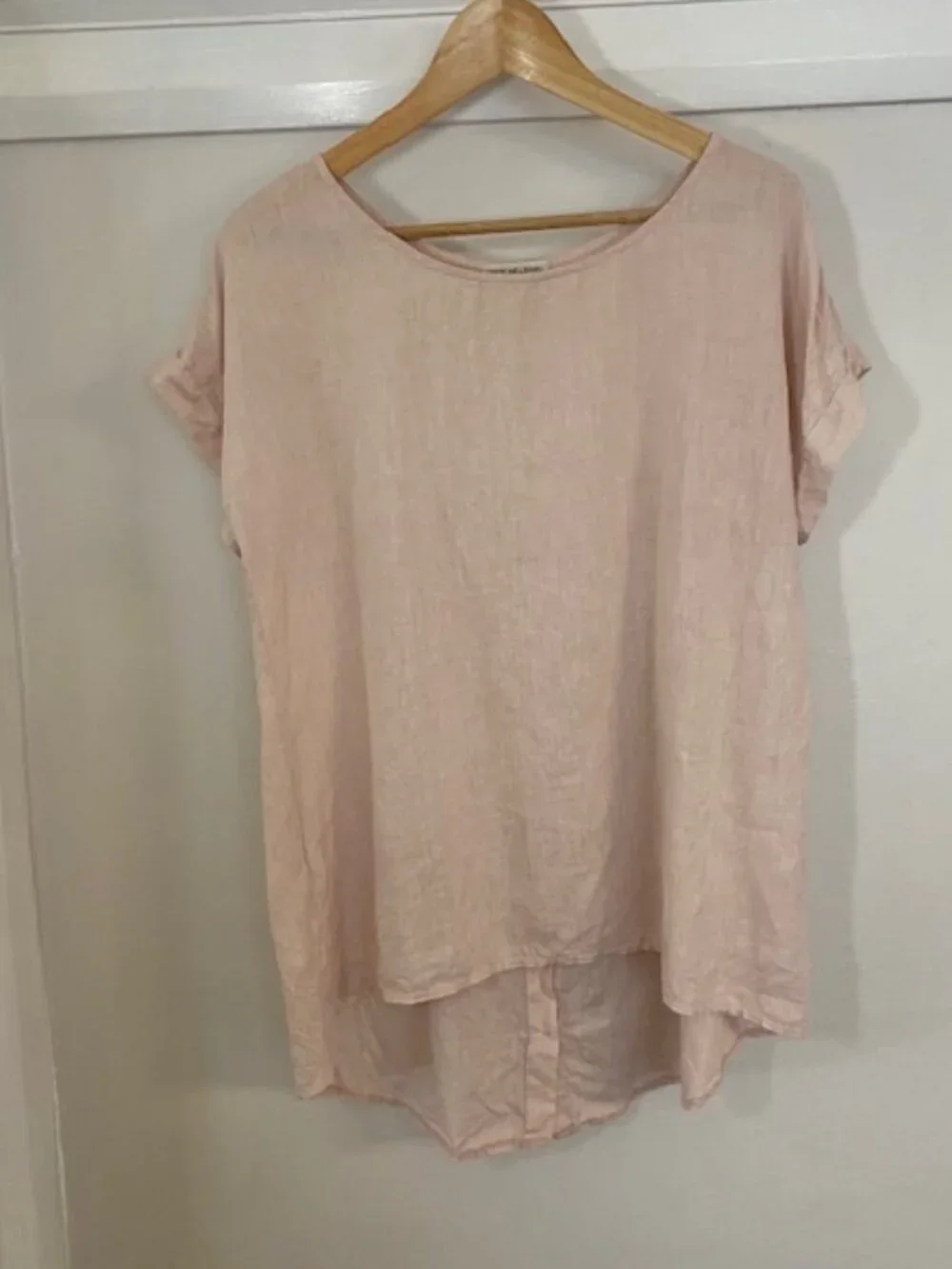 Terzo Millennio 100% Linen Top Blouse High Low Boxy Pale Pink Small - Picture 2 of 16